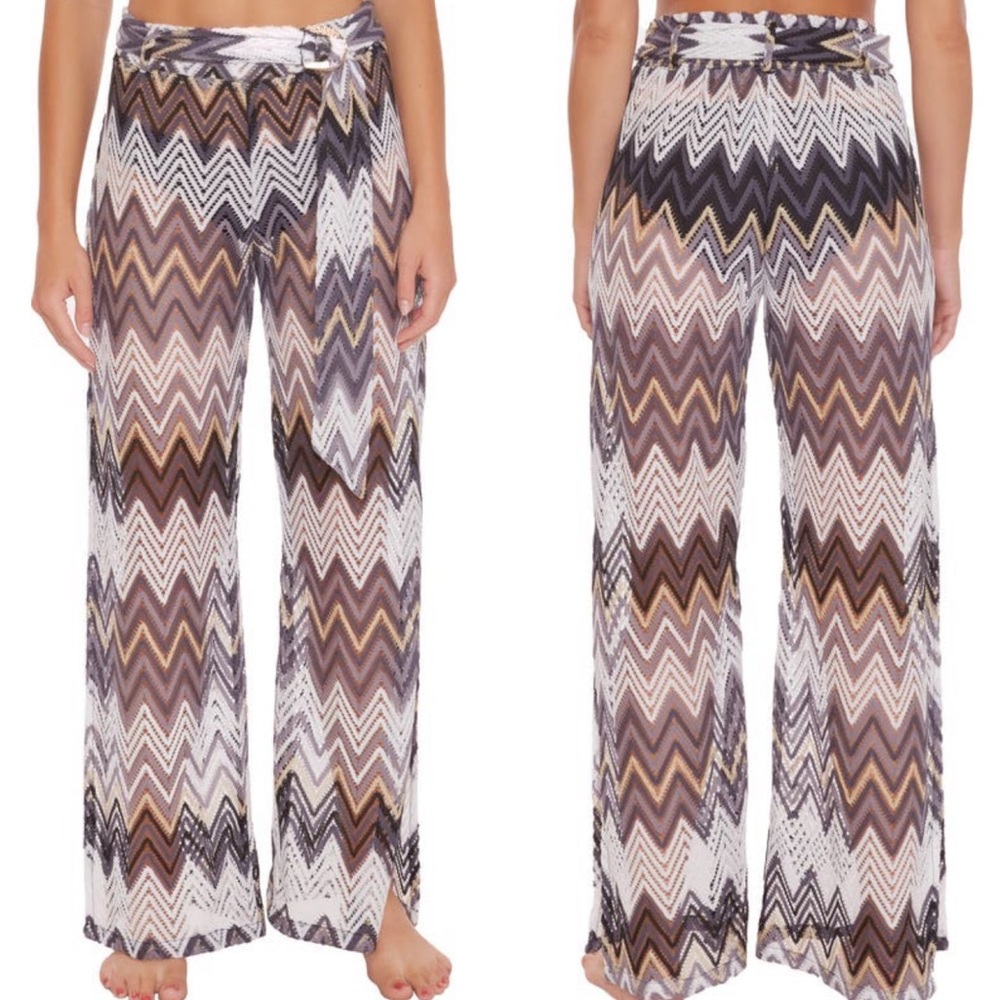 Trina Turk Chevron Print Drift Side Slit Crochet Lounge Pool Swim Pants NWT M - Picture 10 of 10